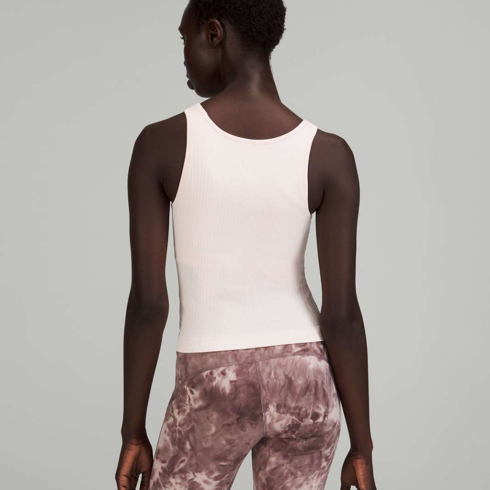 New Lululemon Ebb to Street Cropped Tank Top Rib Map Strawberry Milkshake Sz 4 - Picture 2 of 10